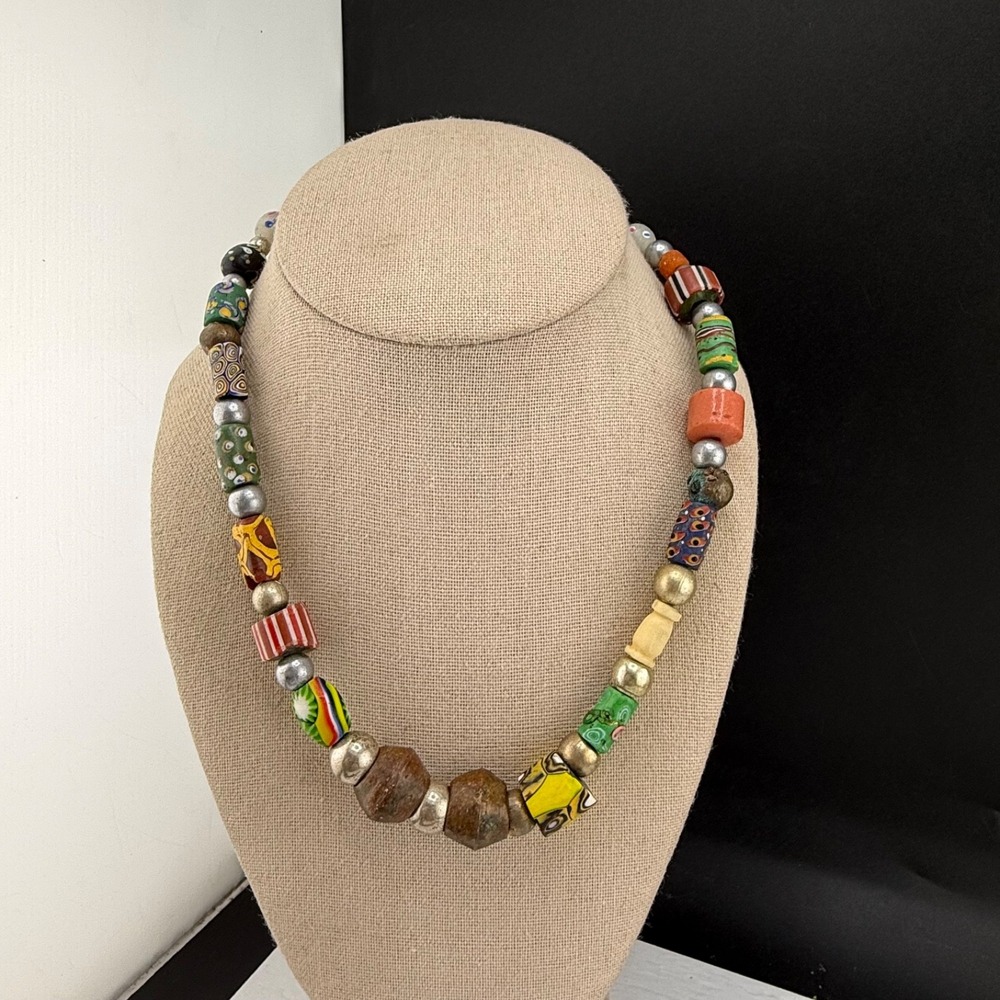 Vintage Estate Beaded Glass Necklace Multi Color Trade Retro Art Glass 18in